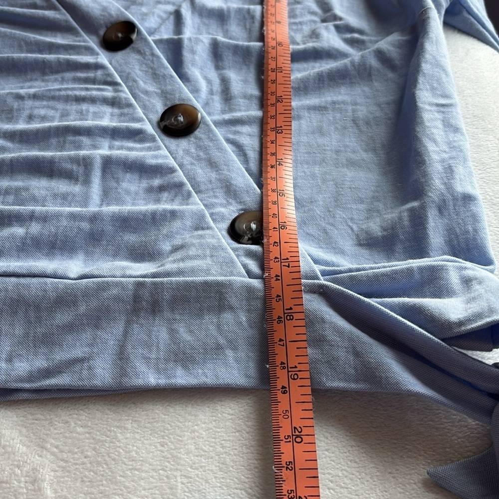 DYNAMITE Blue V-Neck Faux Wrap Top - Picture 5 of 8